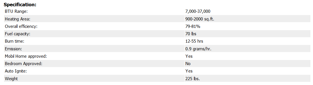 II-T Pellet Stove spec